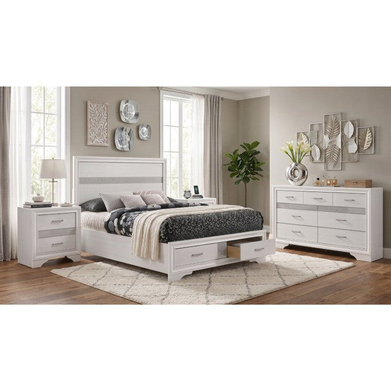 English Elm Mercer White Glam Full Bedroom Set with Glitter Panels and Crystal Hardware B2777S00691