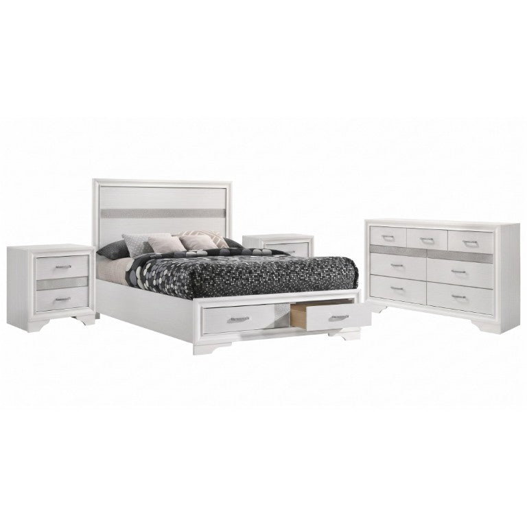 English Elm Mercer White Glam Full Bedroom Set with Glitter Panels and Crystal Hardware B2777S00691