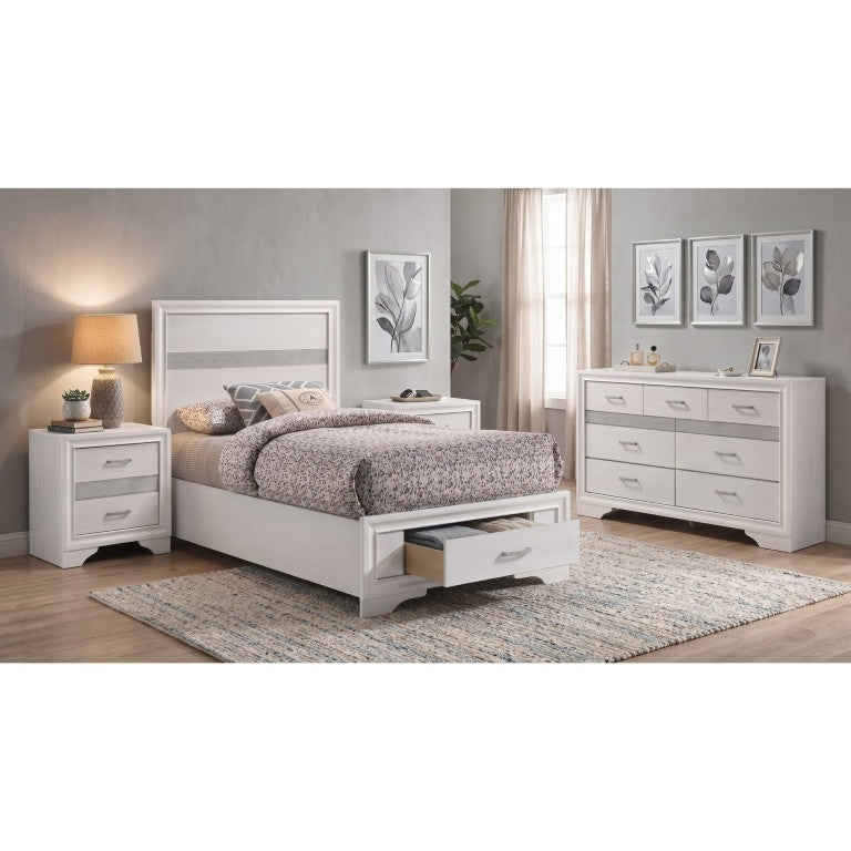 English Elm Mercer White Glam Twin Bedroom Set with Crystal Hardware and Felt Lined Storage B2777S00693