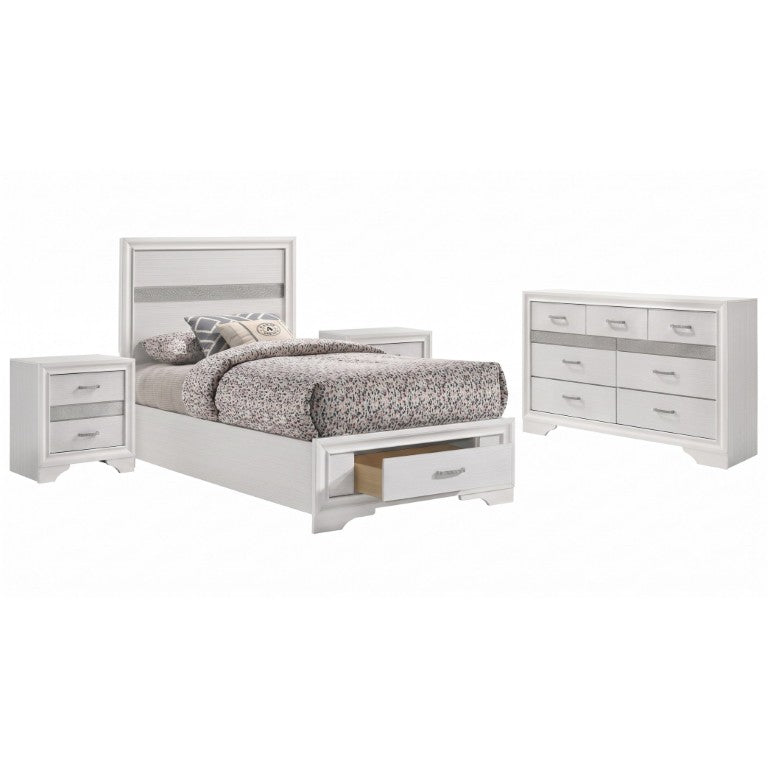 English Elm Mercer White Glam Twin Bedroom Set with Crystal Hardware and Felt Lined Storage B2777S00693
