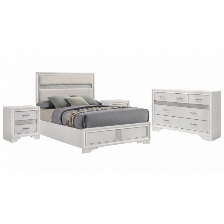 English Elm Mercer White Queen Bedroom Set with Glitter Accents and Crystal Pulls Glam Suite B2777S00695