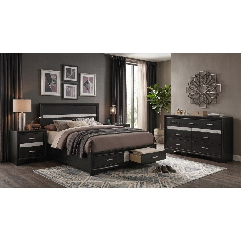 English Elm Mercer Queen Glam Storage Bedroom Set with Crystal Hardware and Glitter Accent Panels B2777S00697