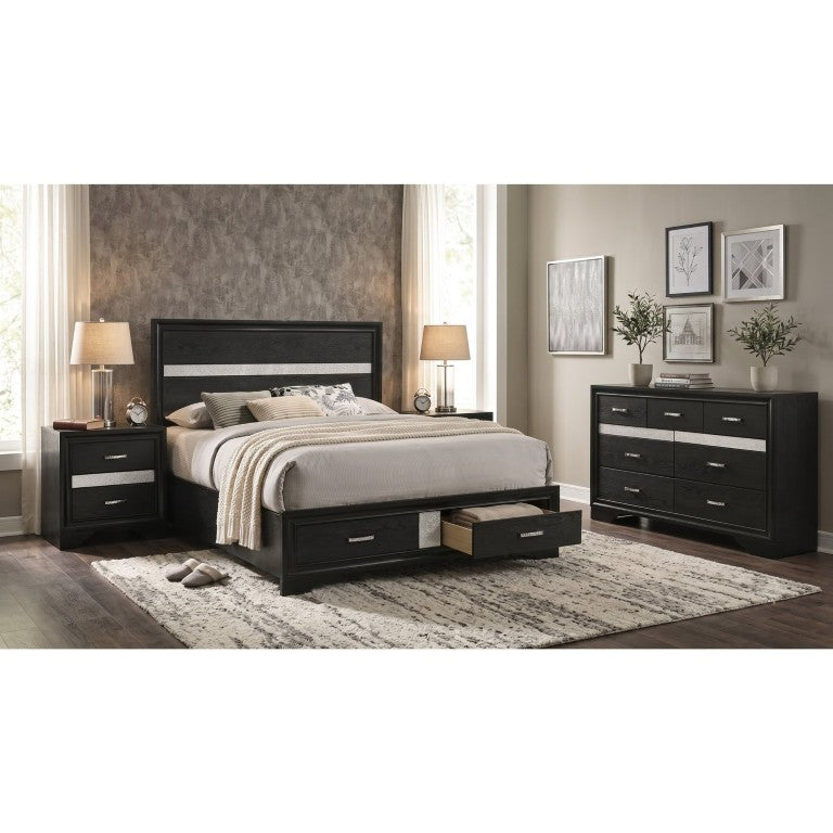 English Elm Mercer Queen Glam Storage Bedroom Set with Crystal Hardware and Glitter Accent Panels B2777S00697