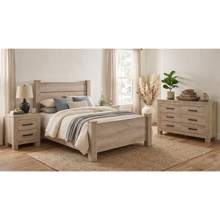 English Elm Oliver Weathered Oak King Bedroom Set with Planked Headboard and Bronze Hardware B2777S00709