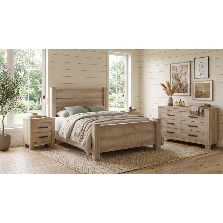 English Elm Oliver Weathered Oak King Bedroom Set with Planked Headboard and Bronze Hardware B2777S00709