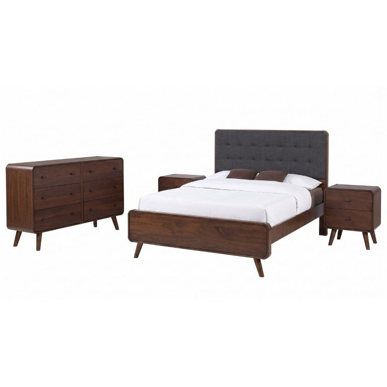 English Elm Rowan Mid-Century Queen Bedroom Set with Tufted Headboard and Dark Walnut Veneer B2777S00715