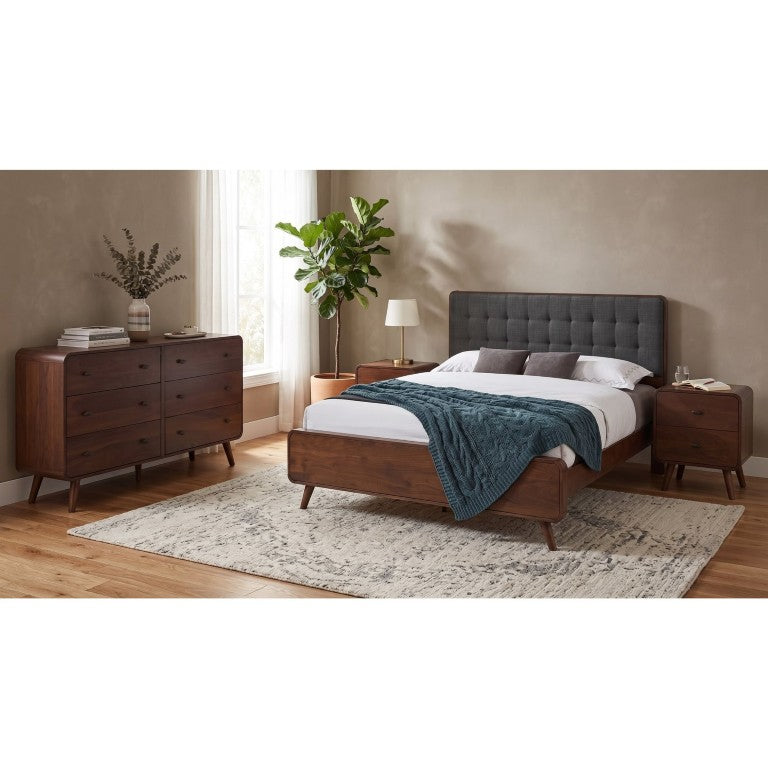 English Elm Rowan Mid-Century King Bedroom Set with Tufted Headboard and Walnut Veneer Finish B2777S00717