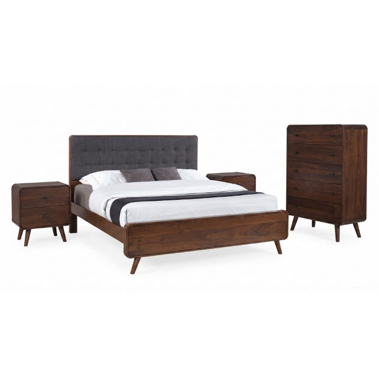 English Elm Rowan Mid-Century Eastern King Bedroom Set with Walnut Veneer and Tufted Headboard B2777S00718