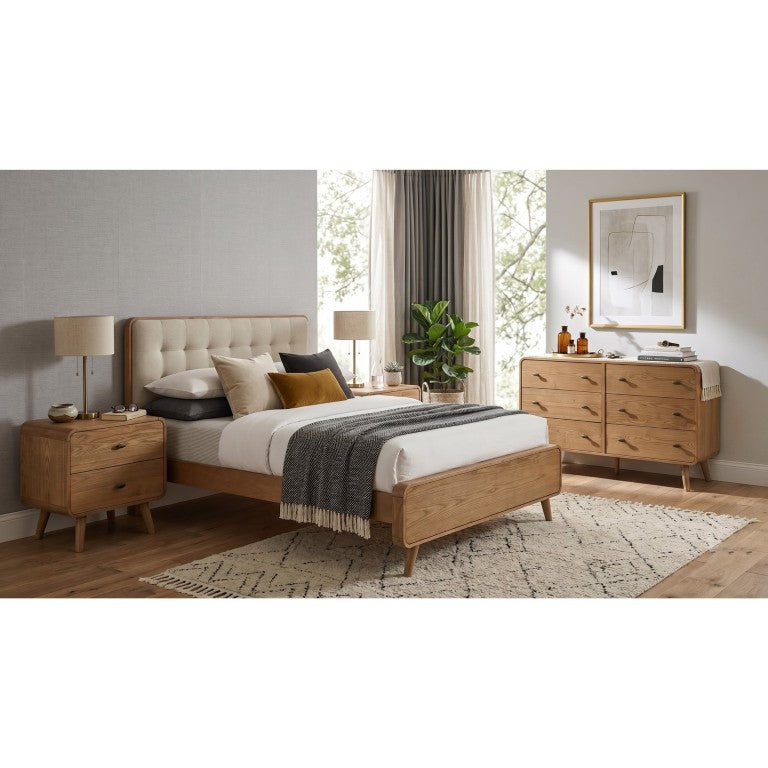English Elm Rowan Mid-Century Queen Bedroom Set with Tufted Headboard and Light Ash Finish B2777S00719