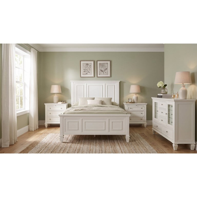 English Elm Sterling Carved Panel Queen Bedroom Set with Rubberwood Frame and Nickel Hardware B2777S00720