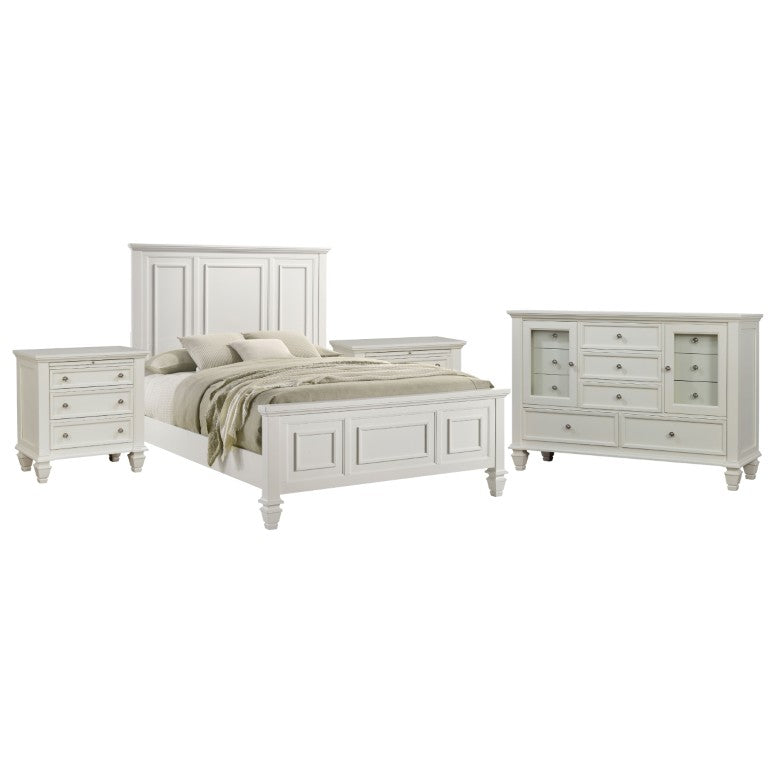English Elm Sterling Carved Panel Queen Bedroom Set with Rubberwood Frame and Nickel Hardware B2777S00720