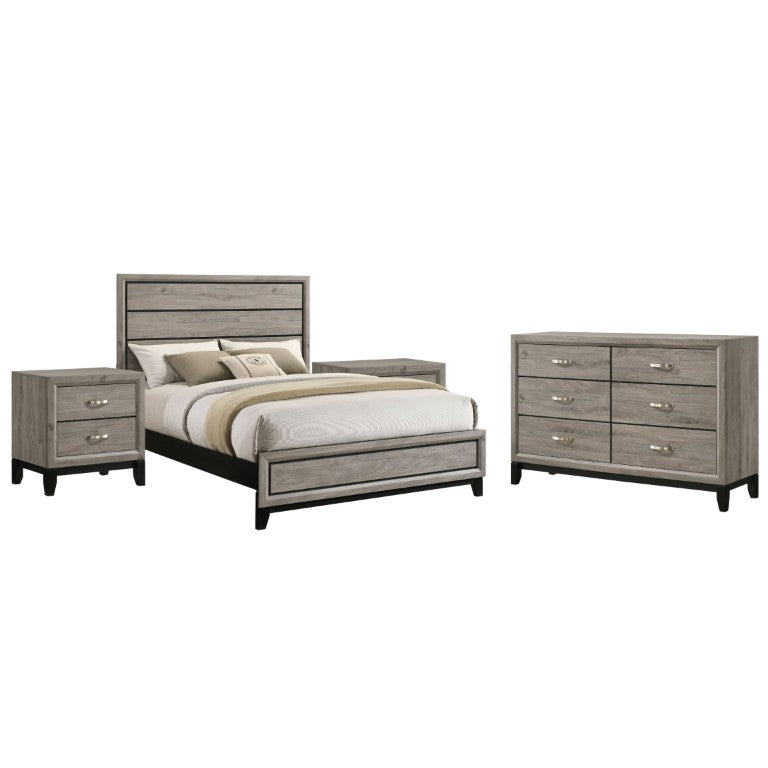 English Elm Wesley Queen Bedroom Set with Grooved Panel Bed Dresser and Nickel Hardware B2777S00721