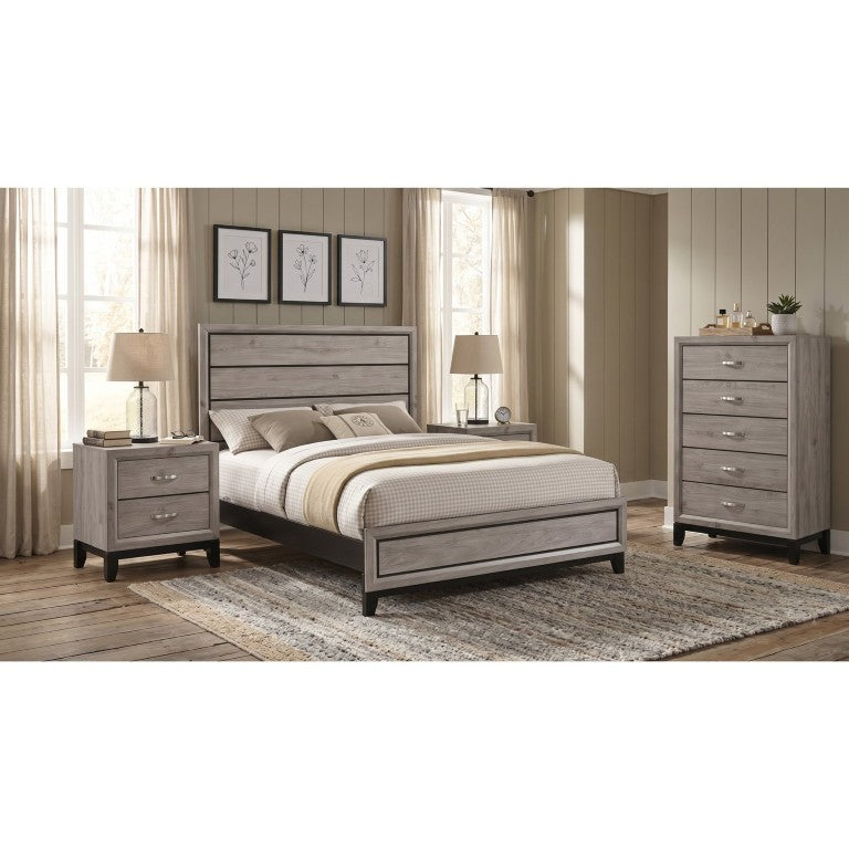 English Elm Wesley Queen Bedroom Set Rubberwood and Engineered Wood with Groove Panel Details B2777S00722