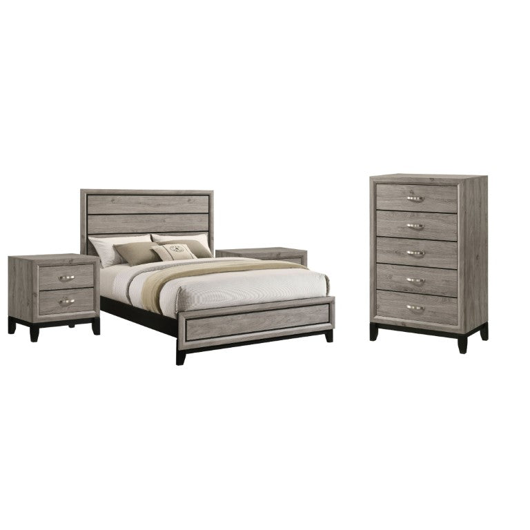 English Elm Wesley Queen Bedroom Set Rubberwood and Engineered Wood with Groove Panel Details B2777S00722