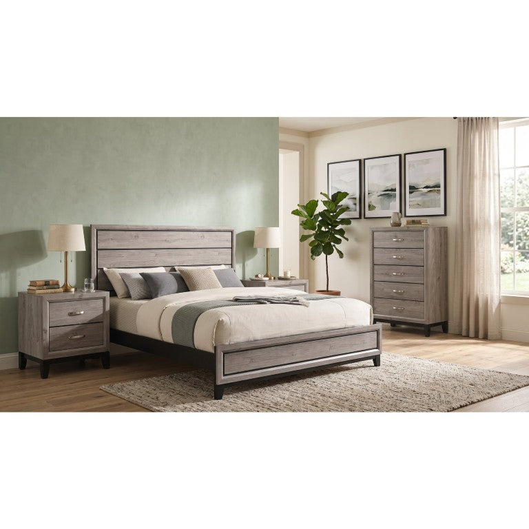 English Elm Wesley Groove Panel Bedroom Set Eastern King Taupe Laminate with Nickel Hardware B2777S00724