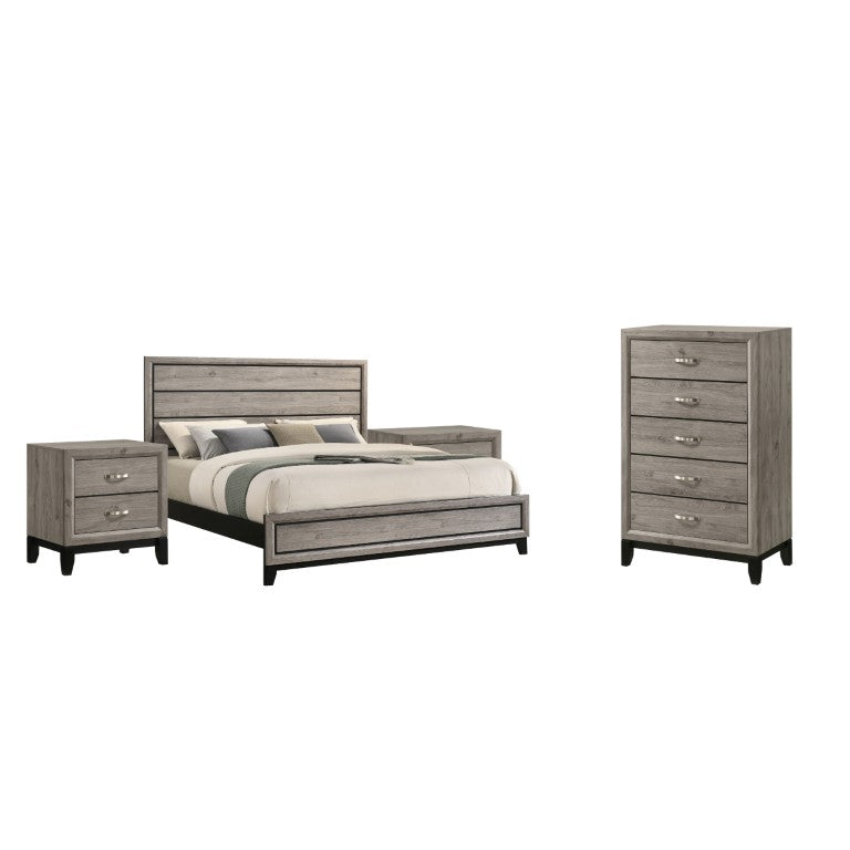 English Elm Wesley Groove Panel Bedroom Set Eastern King Taupe Laminate with Nickel Hardware B2777S00724