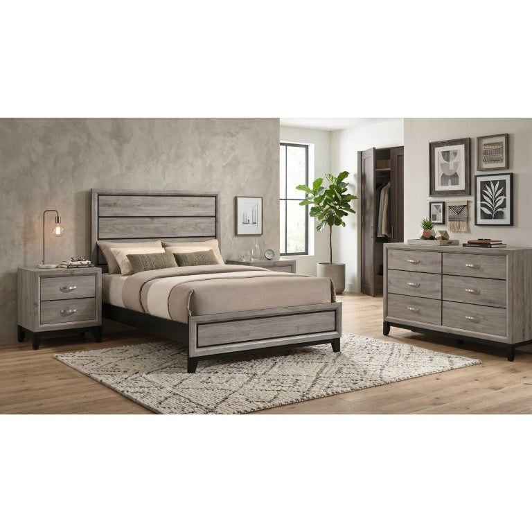 English Elm Wesley Full Panel Bedroom Set with Groove Detailing Nickel Hardware and Six Drawer Dresser Simple Taupe B2777S00725