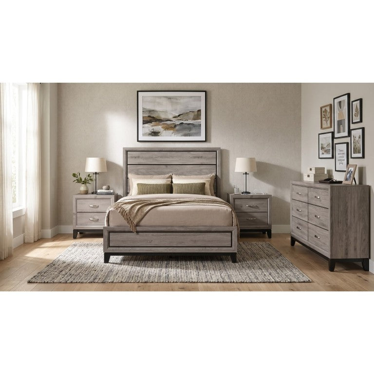 English Elm Wesley Full Panel Bedroom Set with Groove Detailing Nickel Hardware and Six Drawer Dresser Simple Taupe B2777S00725
