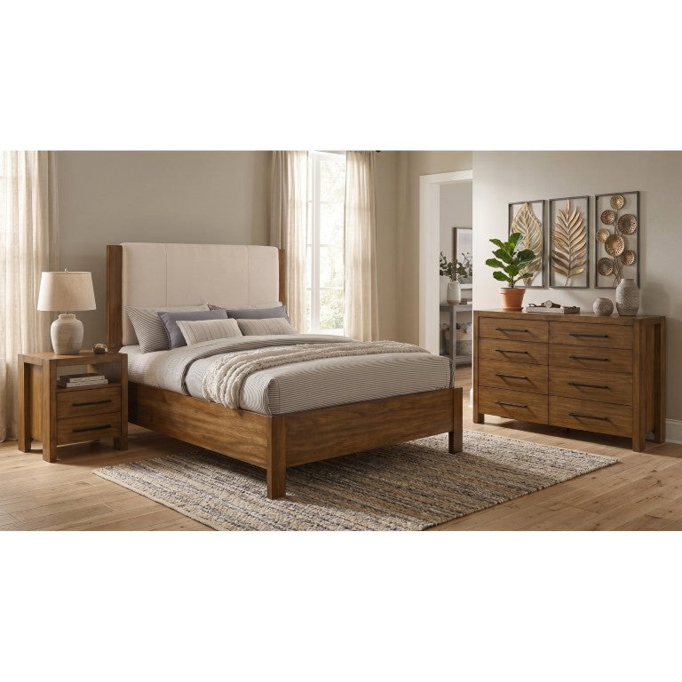 English Elm Ashcourt Modern Rustic Queen Bedroom Set with Upholstered Bed and Brass Hardware B2777S00727
