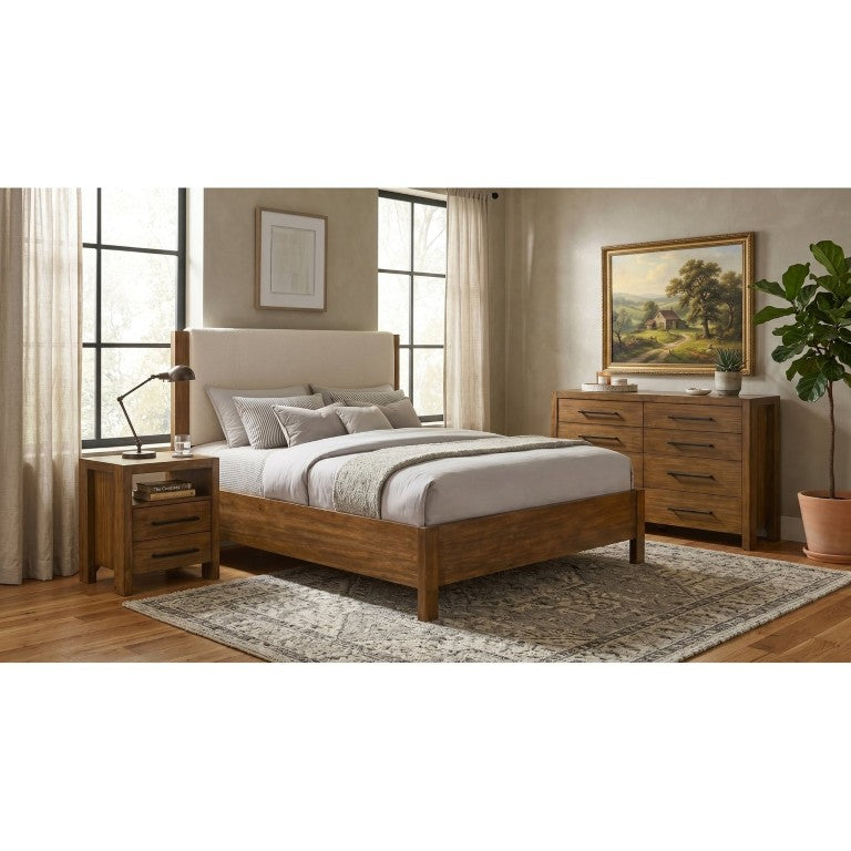 English Elm Ashcourt Warm Brown Panel Bed Nightstand and Eight Drawer Dresser Bedroom Set B2777S00728