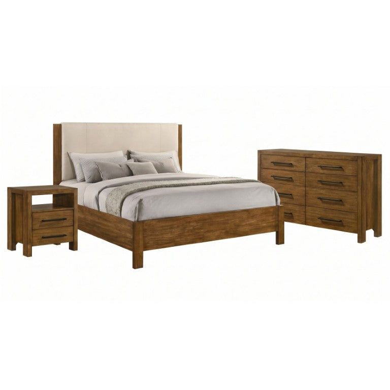 English Elm Ashcourt Warm Brown Panel Bed Nightstand and Eight Drawer Dresser Bedroom Set B2777S00728