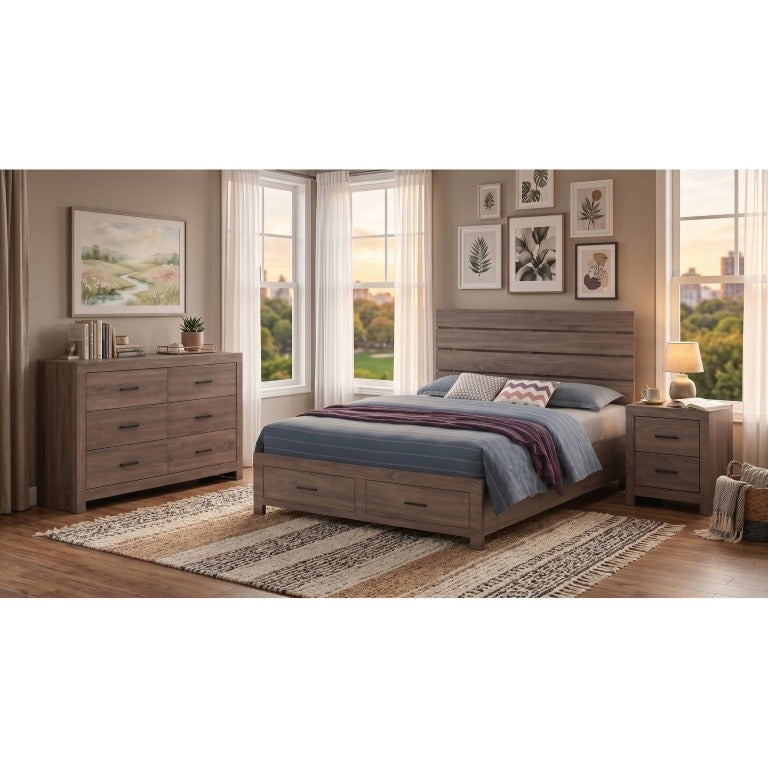 English Elm Kingsley Queen Platform Bedroom Set with Slatted Headboard and Bronze Hardware B2777S00734