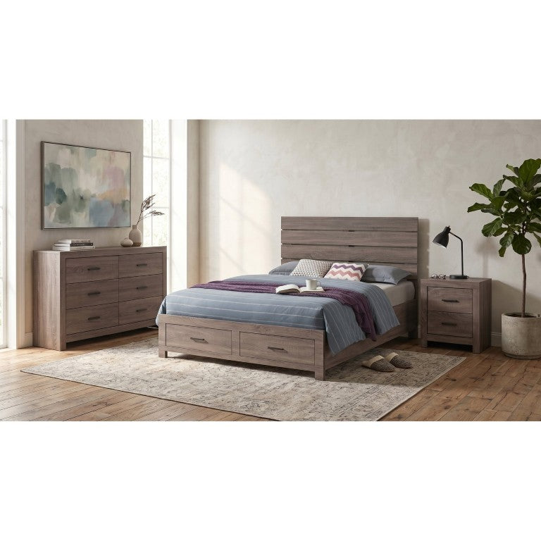 English Elm Kingsley Queen Platform Bedroom Set with Slatted Headboard and Bronze Hardware B2777S00734