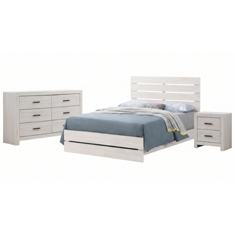 English Elm Kingsley Slatted Queen Panel Bed Set with Dresser and Nightstand in Coastal White B2777S00736