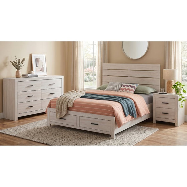 English Elm Kingsley Coastal White Queen Bedroom Set with Slatted Headboard and Storage Drawers B2777S00738