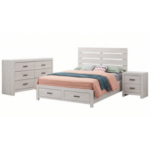 English Elm Kingsley Coastal White Queen Bedroom Set with Slatted Headboard and Storage Drawers B2777S00738
