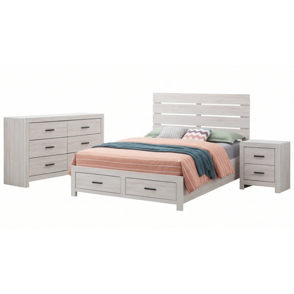 English Elm Kingsley Coastal White Queen Bedroom Set with Slatted Headboard and Storage Drawers B2777S00738