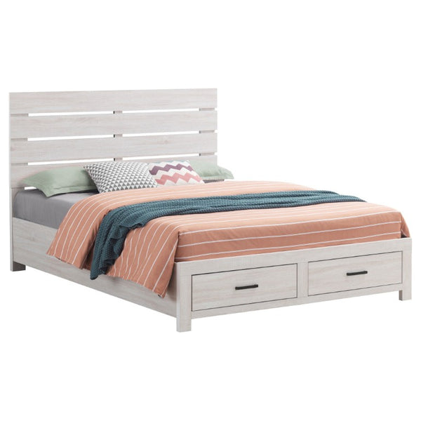 English Elm Kingsley Coastal White Queen Bedroom Set with Slatted Headboard and Storage Drawers B2777S00738