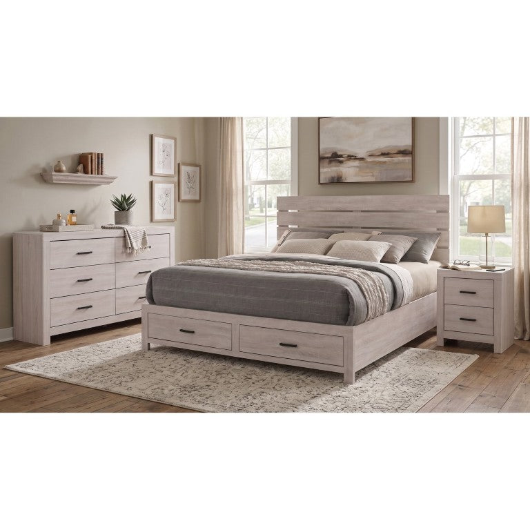 English Elm Kingsley Slatted Headboard Eastern King Bedroom Set in Airy Coastal White Finish B2777S00739