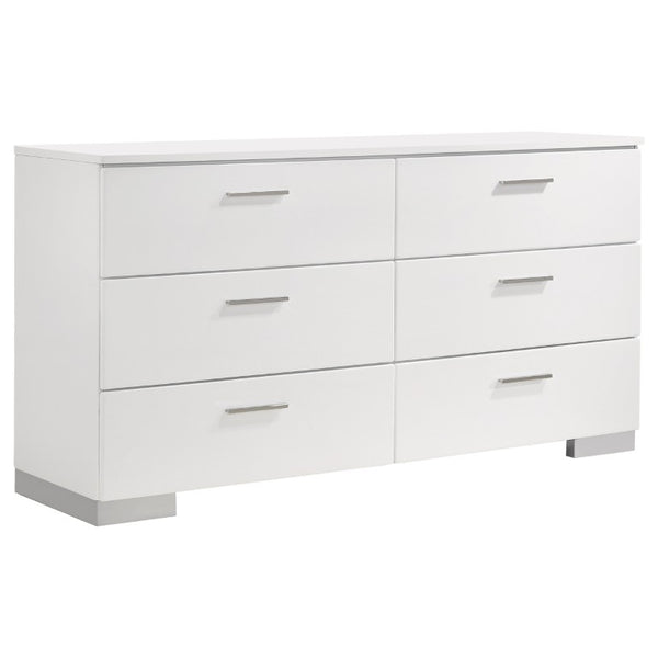 English Elm Zephyr Twin Bedroom Set with Glossy White Finish Chrome Handles and Tufted Headboard B2777S00753