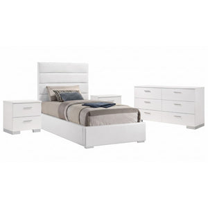 English Elm Zephyr Twin Bedroom Set with Glossy White Finish Chrome Handles and Tufted Headboard B2777S00753