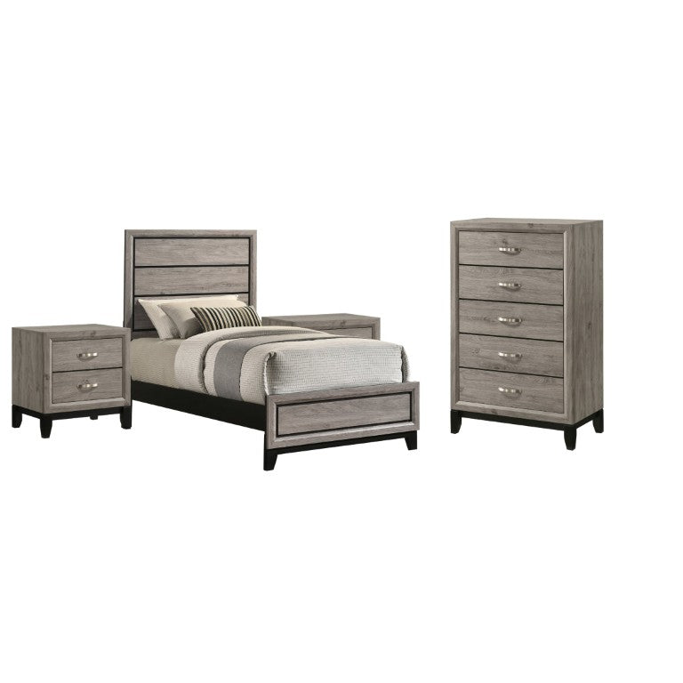 English Elm Wesley Taupe Twin Bedroom Suite with Groove Panels Nickel Accents and Storage Chest B2777S00760
