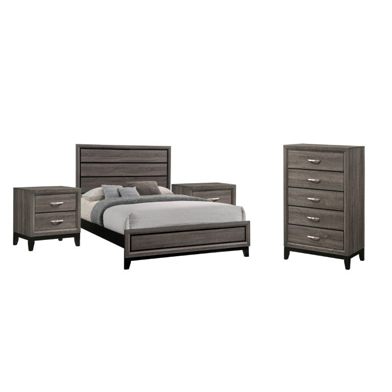 English Elm Wesley Grey Oak Queen Bedroom Set with Panel Bed Chest and Dual Nightstands B2777S00762