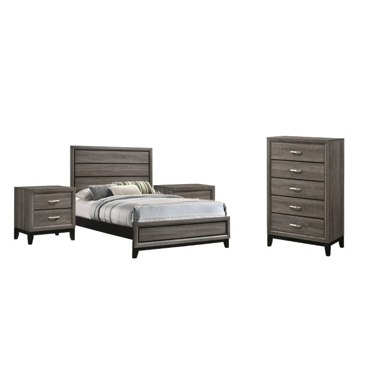 English Elm Wesley Grey Oak Four Piece Bedroom Collection with Groove Panel Detailing and Nickel Hardware B2777S00766