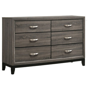 English Elm Wesley Grey Oak Twin Bedroom Set with Groove Detailing and Six Drawer Dresser B2777S00767