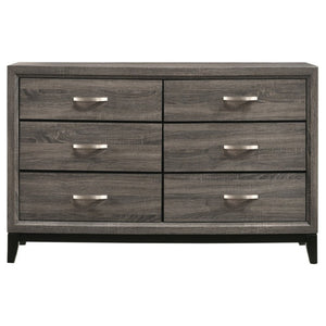 English Elm Wesley Grey Oak Twin Bedroom Set with Groove Detailing and Six Drawer Dresser B2777S00767