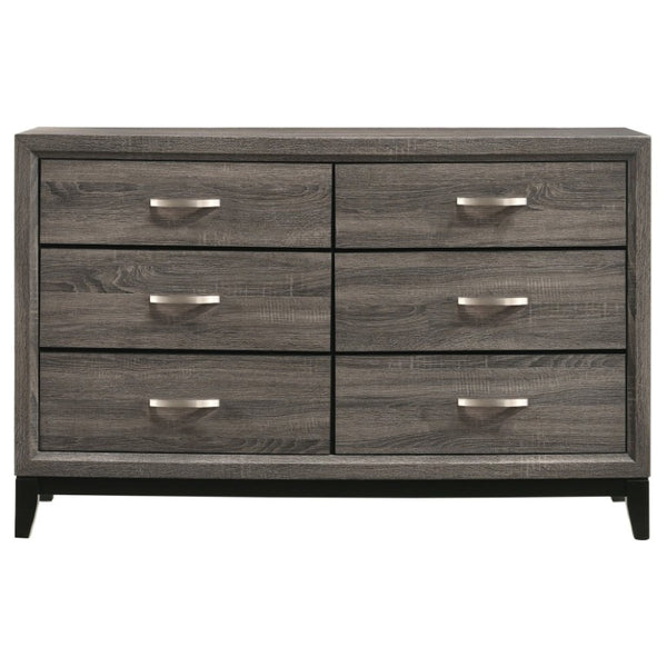 English Elm Wesley Grey Oak Twin Bedroom Set with Groove Detailing and Six Drawer Dresser B2777S00767