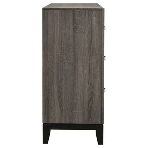 English Elm Wesley Grey Oak Twin Bedroom Set with Groove Detailing and Six Drawer Dresser B2777S00767