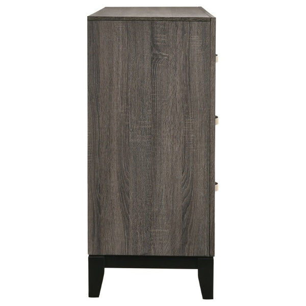 English Elm Wesley Grey Oak Twin Bedroom Set with Groove Detailing and Six Drawer Dresser B2777S00767