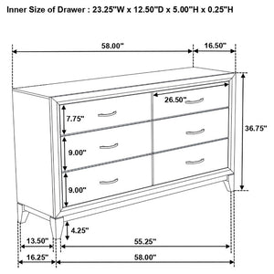 English Elm Wesley Grey Oak Twin Bedroom Set with Groove Detailing and Six Drawer Dresser B2777S00767