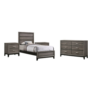 English Elm Wesley Grey Oak Twin Bedroom Set with Groove Detailing and Six Drawer Dresser B2777S00767