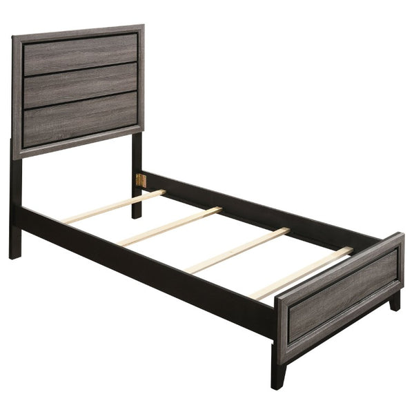 English Elm Wesley Grey Oak Twin Bedroom Set with Groove Detailing and Six Drawer Dresser B2777S00767