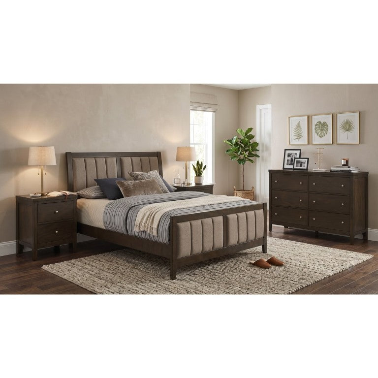 English Elm Wilder Queen Bedroom Set with Tufted Panel Bed Dresser and Nightstands in Dark Cocoa B2777S00770
