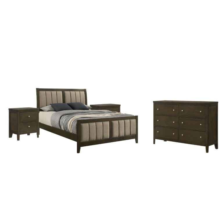 English Elm Wilder Queen Bedroom Set with Tufted Panel Bed Dresser and Nightstands in Dark Cocoa B2777S00770