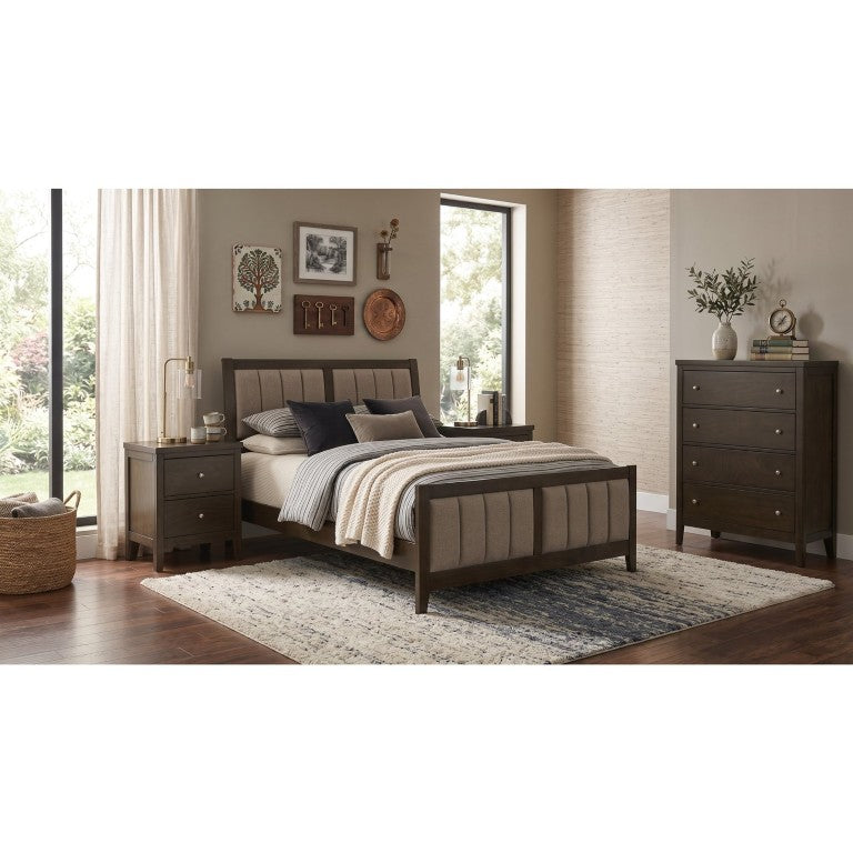 English Elm Wilder Queen Bedroom Set with Channel Tufted Upholstered Bed and Coordinating Case Pieces B2777S00771