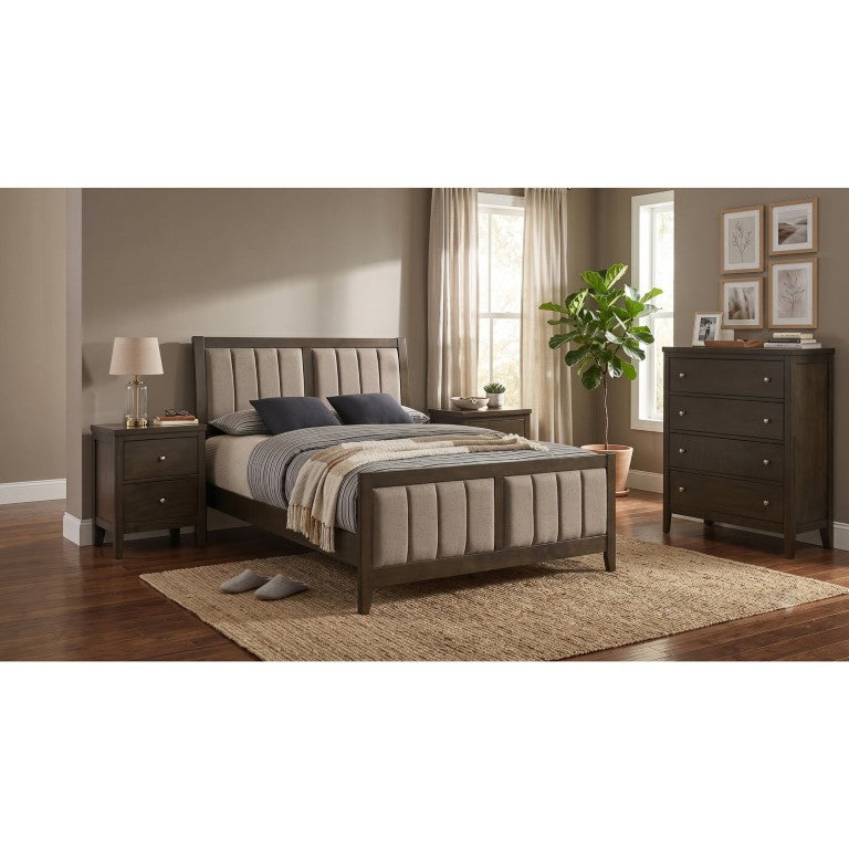 English Elm Wilder Queen Bedroom Set with Channel Tufted Upholstered Bed and Coordinating Case Pieces B2777S00771